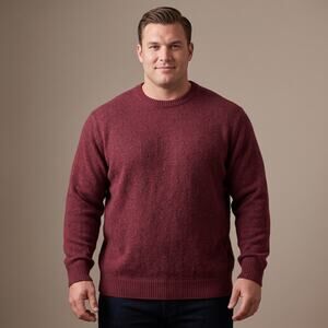 Woolrich Men’s Sweater 2XL Deep Ruby Heather Lambswool Blend Crew Neck Pullover